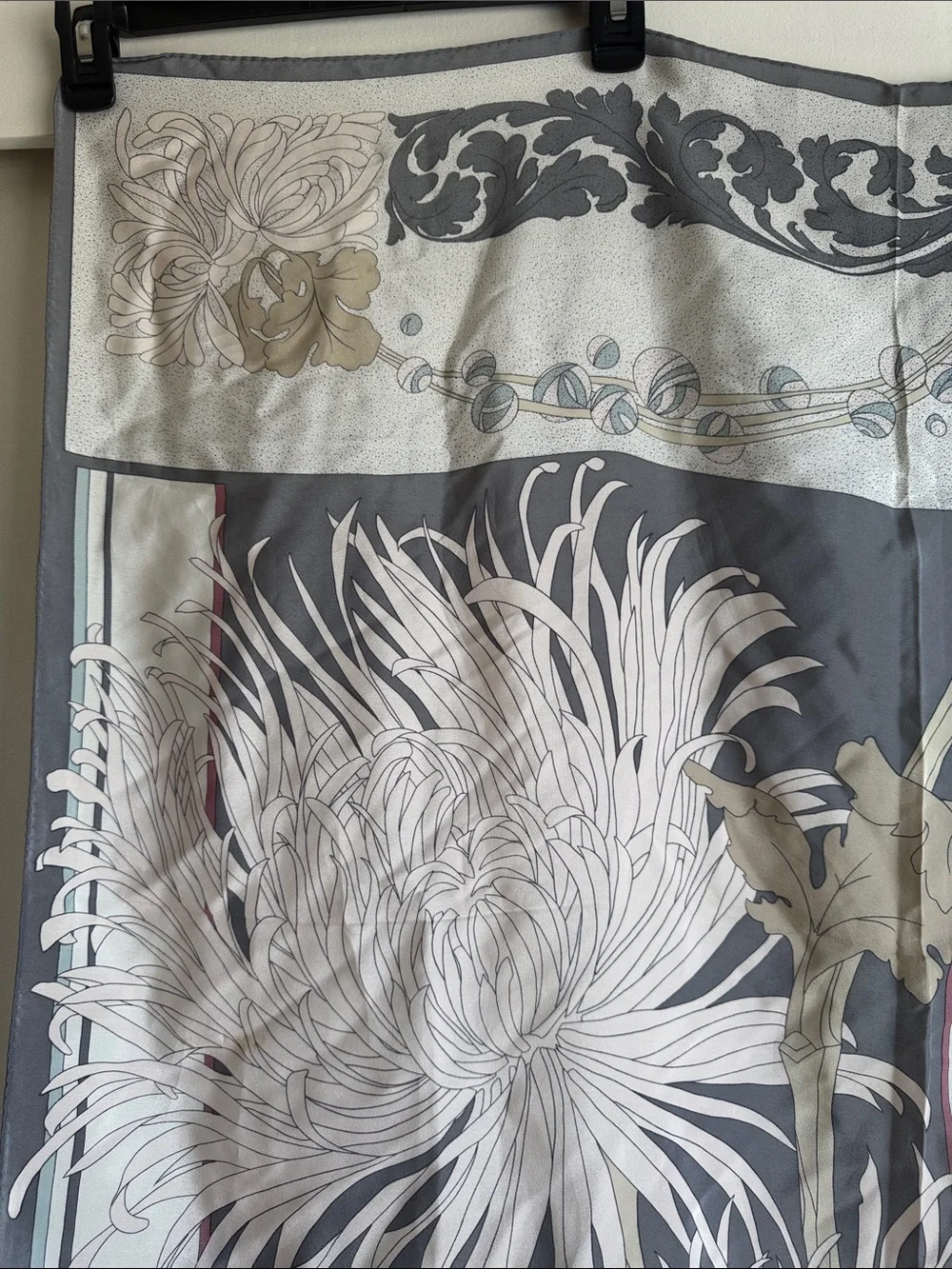 Vintage 1970s Ginnie Johansen Floral Abstract Art Deco Silk Scarf 34 x 34